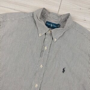 Vintage Ralph Lauren Classic‎ Fit Shirt Mens XXL Seersucker Pinstripe Gray Dad